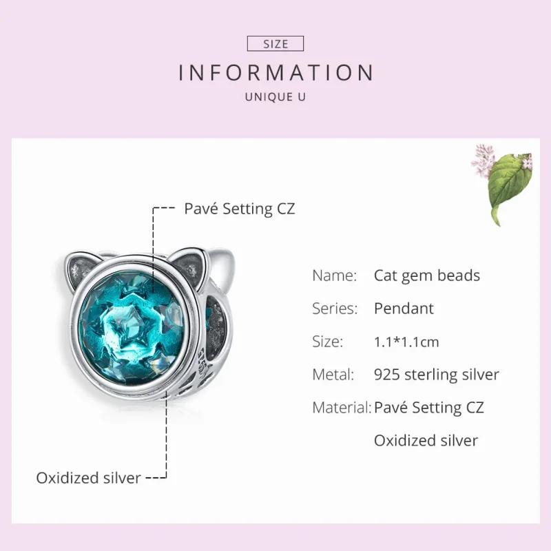(image for) Pandora Style Silver Charm, Teal Cat - SCC1800 - View 7