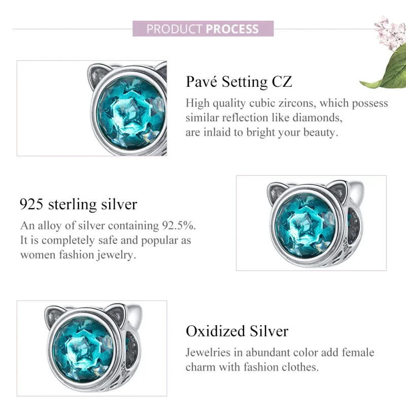 (image for) Pandora Style Silver Charm, Teal Cat - SCC1800 - View 8