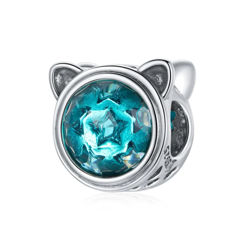 (image for) Pandora Style Silver Charm, Teal Cat - SCC1800