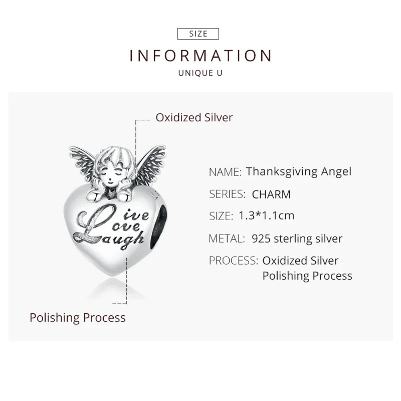 (image for) Pandora Style Silver Charm, Thanksgiving Angel - SCC1633 - View 8