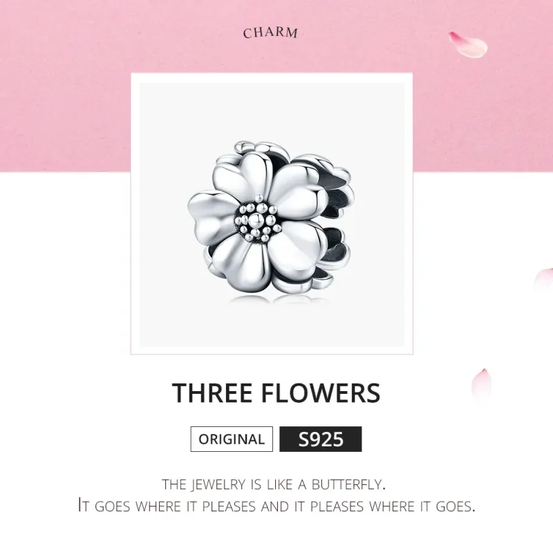 (image for) Pandora Style Silver Charm, Three Flowers - SCC1486 - View 5