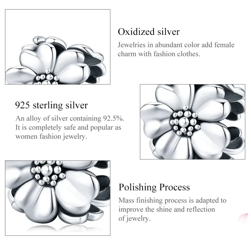 (image for) Pandora Style Silver Charm, Three Flowers - SCC1486 - View 6