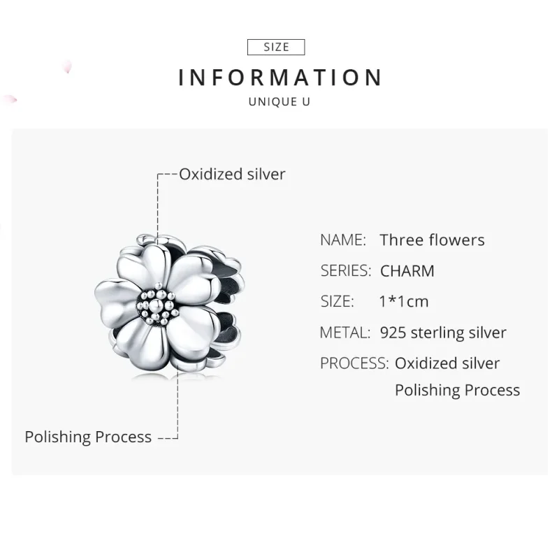 (image for) Pandora Style Silver Charm, Three Flowers - SCC1486 - View 7
