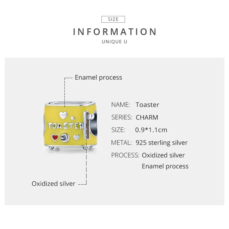 (image for) Pandora Style Silver Charm, Toaster, Yellow Enamel - SCC1863 - View 7