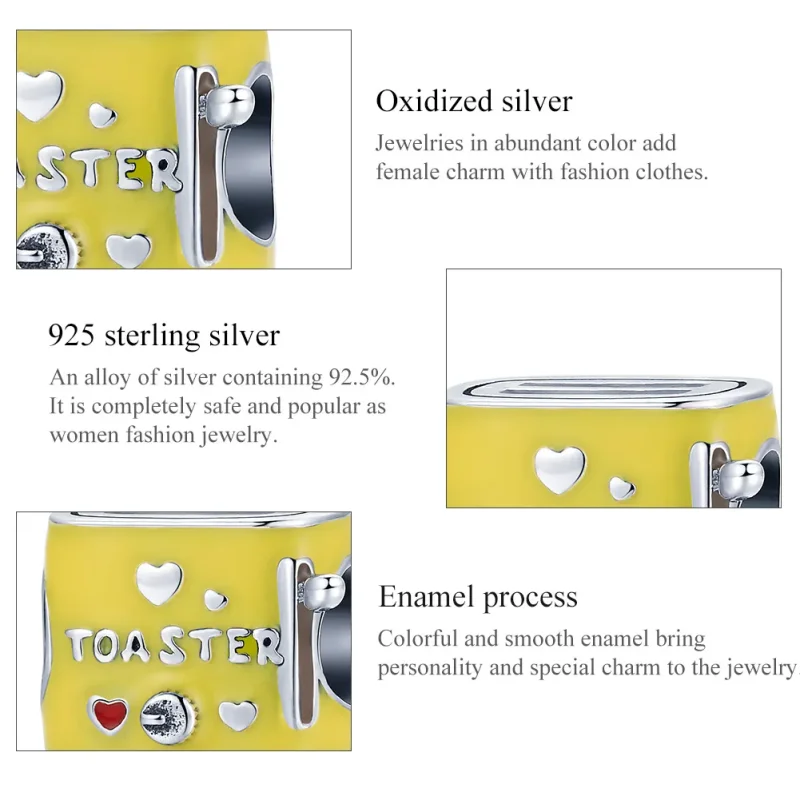 (image for) Pandora Style Silver Charm, Toaster, Yellow Enamel - SCC1863 - View 8
