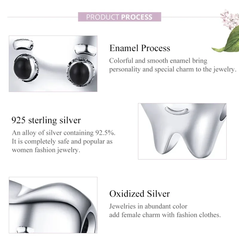 (image for) Pandora Style Silver Charm, Tooth, Black Enamel - SCC1401 - View 7
