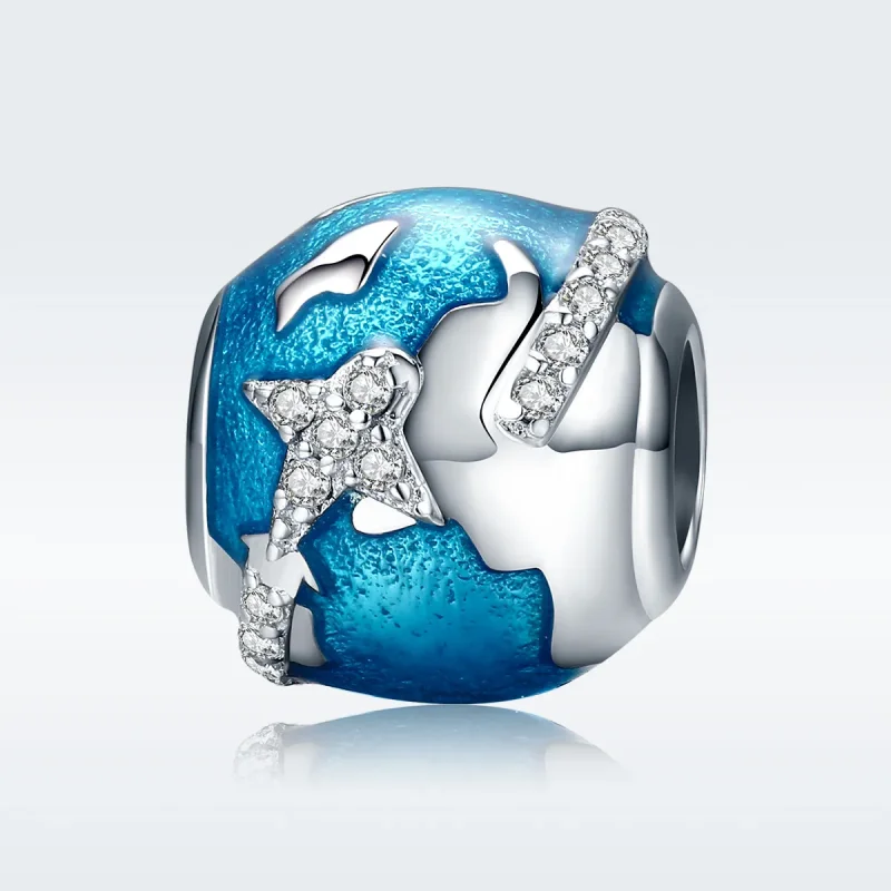 (image for) Pandora Style Silver Charm, Travel Around The World, Aquamarine Enamel - SCC183 - View 2