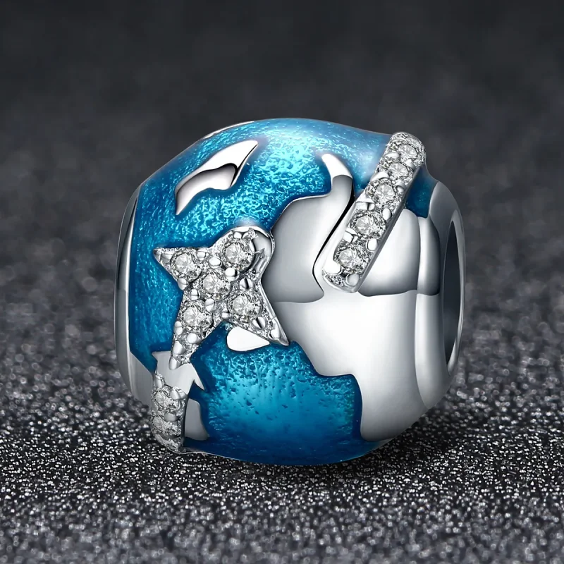 (image for) Pandora Style Silver Charm, Travel Around The World, Aquamarine Enamel - SCC183 - View 3