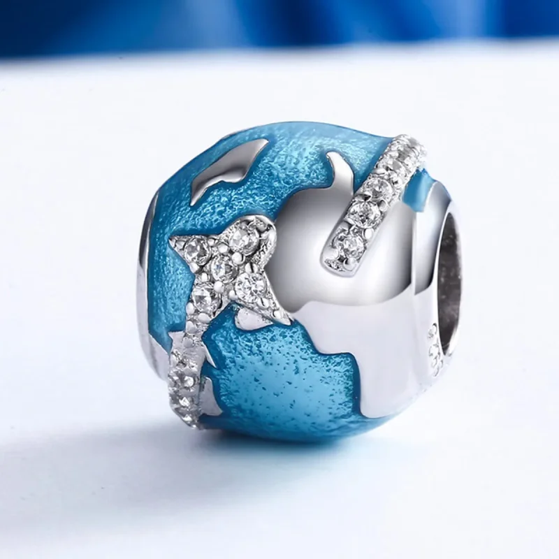 (image for) Pandora Style Silver Charm, Travel Around The World, Aquamarine Enamel - SCC183 - View 4