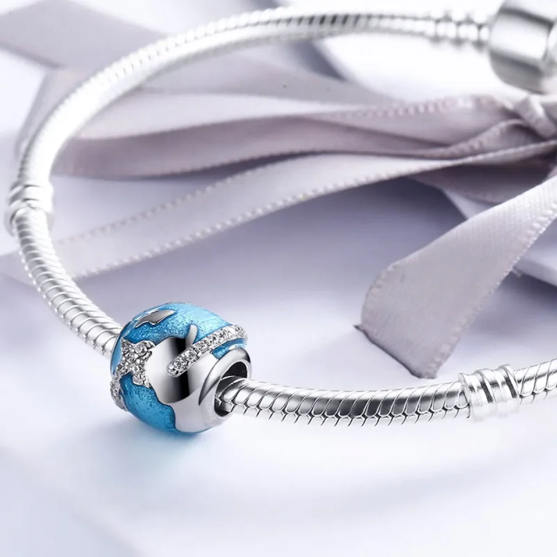 (image for) Pandora Style Silver Charm, Travel Around The World, Aquamarine Enamel - SCC183 - View 5