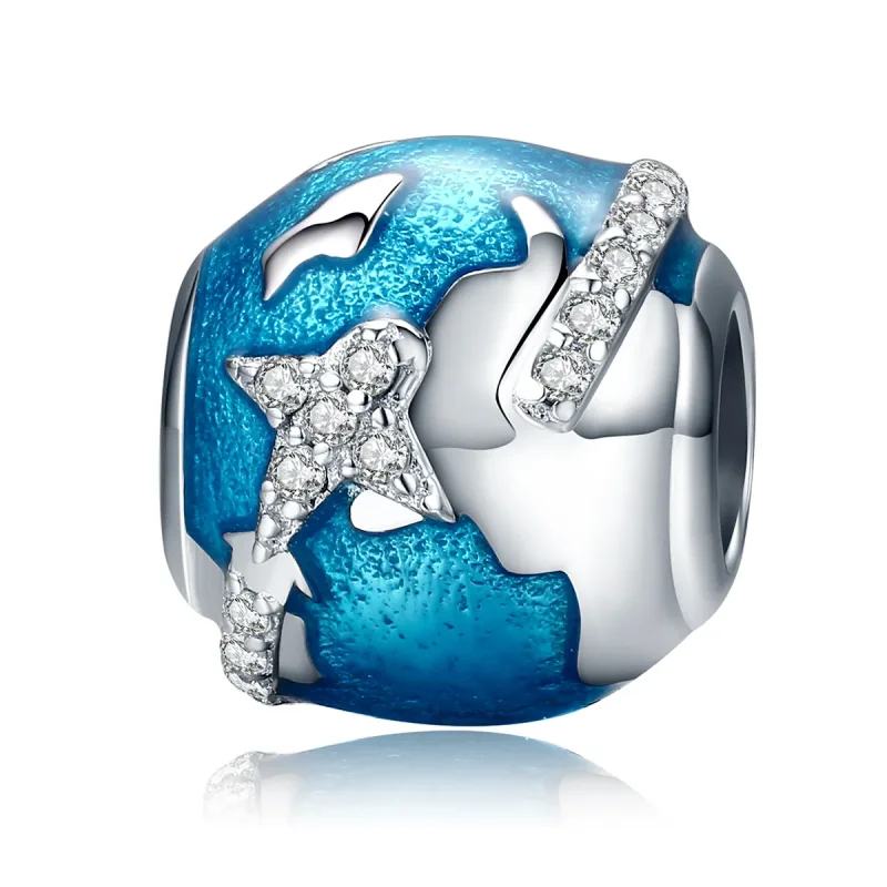(image for) Pandora Style Silver Charm, Travel Around The World, Aquamarine Enamel - SCC183 - Product Image