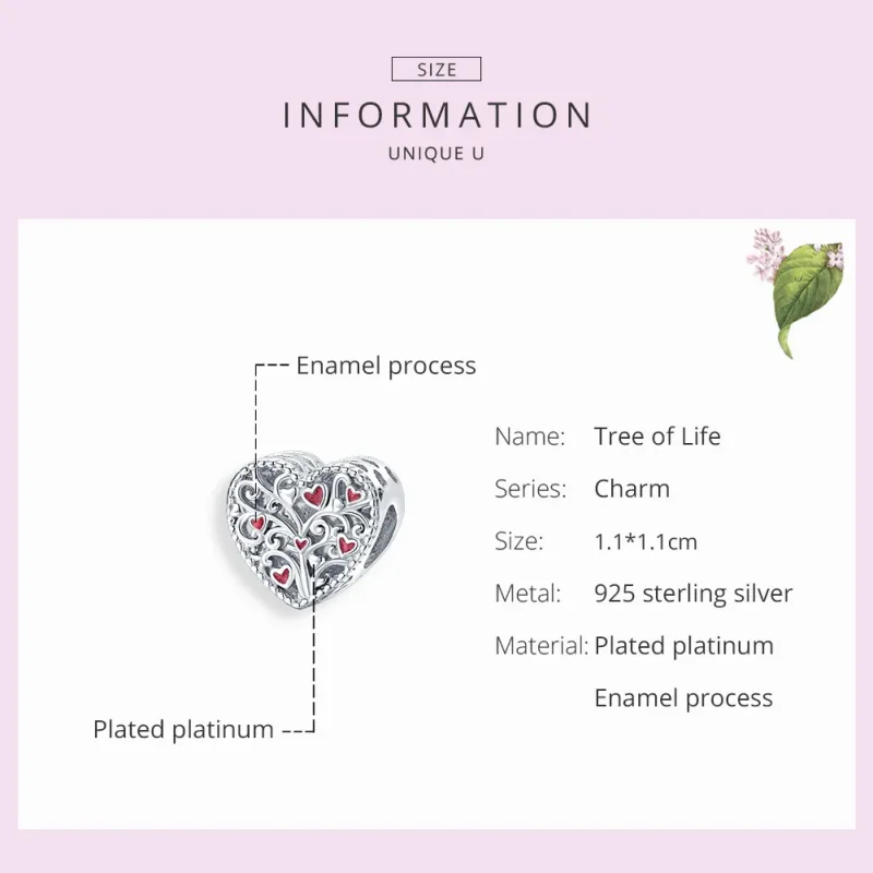 (image for) Pandora Style Silver Charm, Tree of Life, Red Enamel - BSC279 - View 7