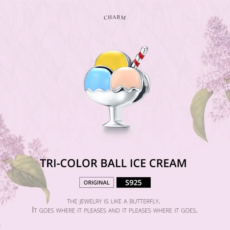 (image for) Pandora Style Silver Charm, Tri-Color Ball Ice Cream, Multicolor Enamel - SCC153 - View 6