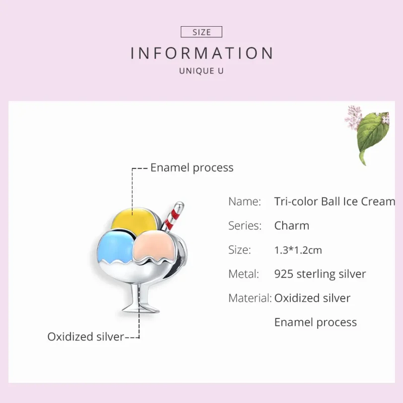 (image for) Pandora Style Silver Charm, Tri-Color Ball Ice Cream, Multicolor Enamel - SCC153 - View 7