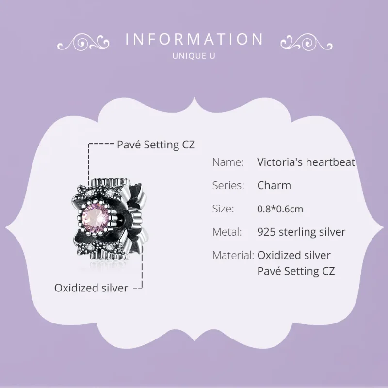 (image for) Pandora Style Silver Charm, Victoria's Heartbeat - SCC1784 - View 6