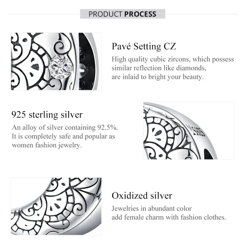 (image for) Pandora Style Silver Charm, Vine & Moon - SCC1604 - View 7