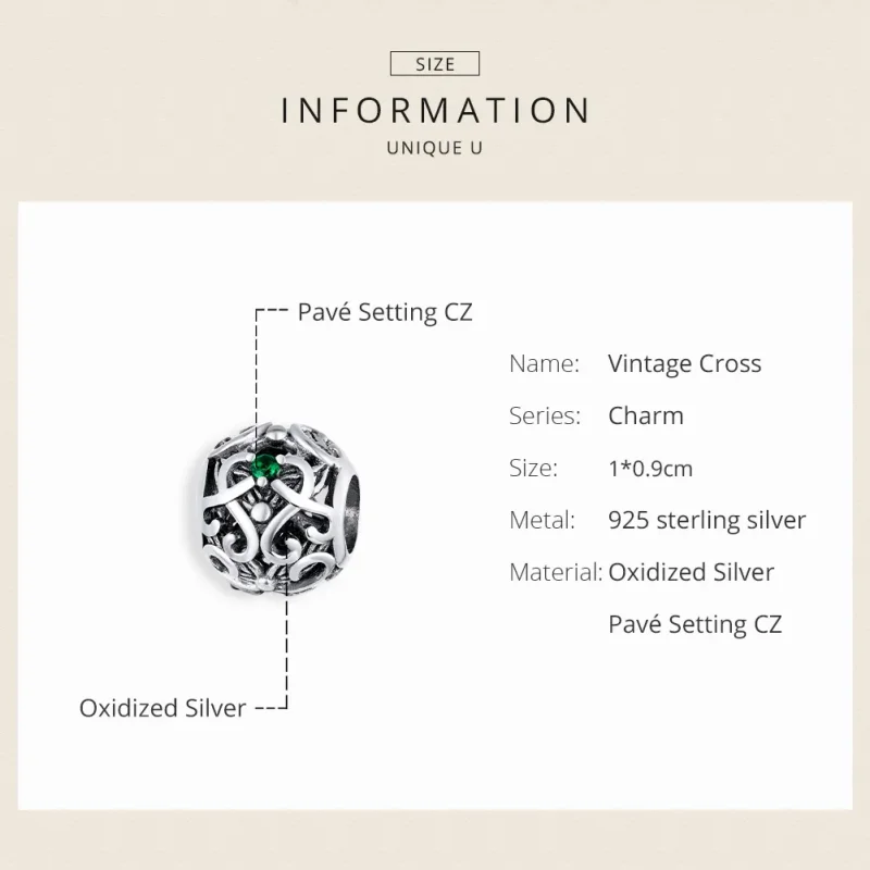 (image for) Pandora Style Silver Charm, Vintage Cross - SCC1511 - View 6