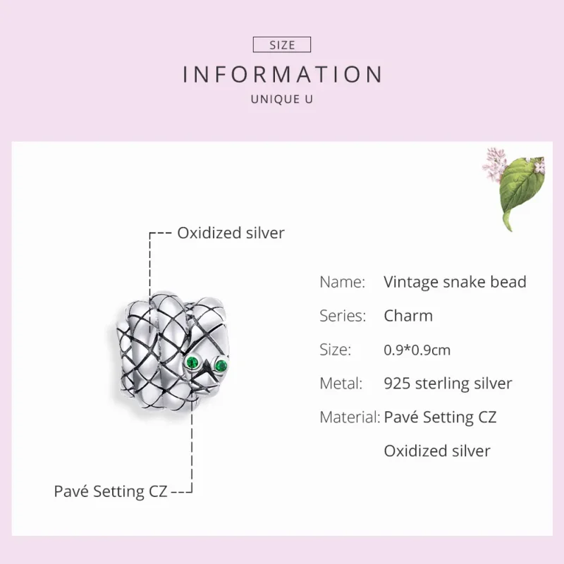 (image for) Pandora Style Silver Charm, Vintage Snake - SCC1770 - View 7