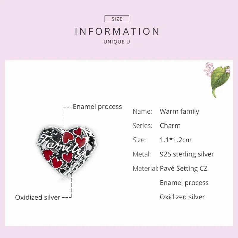 (image for) Pandora Style Silver Charm, Warm Family, Red Enamel - SCC1750 - View 7