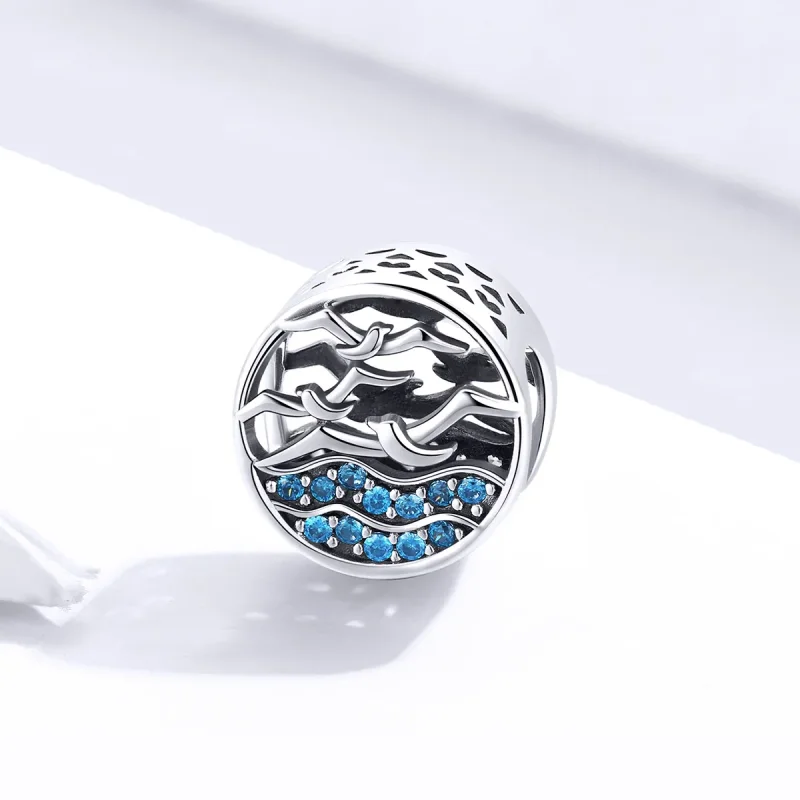 (image for) Pandora Style Silver Charm, Wave & Seagulls - SCC1454 - View 2