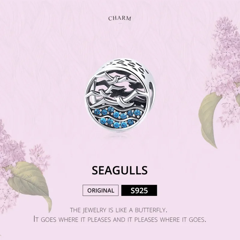 (image for) Pandora Style Silver Charm, Wave & Seagulls - SCC1454 - View 6