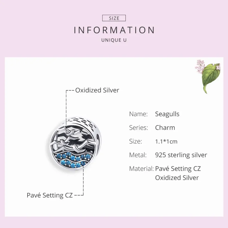 (image for) Pandora Style Silver Charm, Wave & Seagulls - SCC1454 - View 7