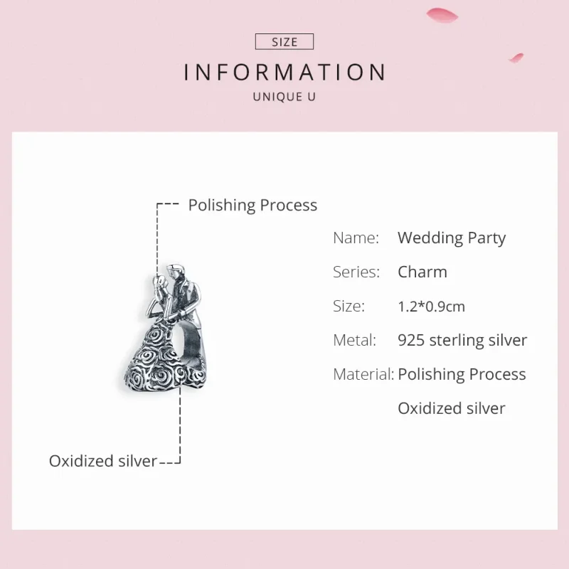 (image for) Pandora Style Silver Charm, Wedding Party Dancing Bride and Groom - SCC1564 - View 6