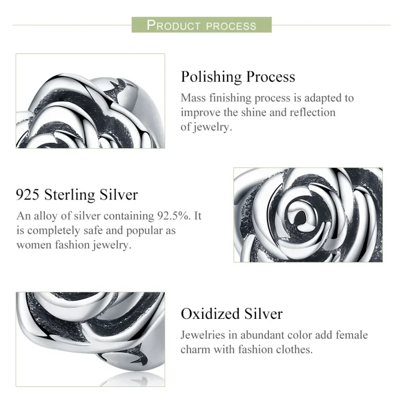 (image for) Pandora Style Silver Charm, White Rose - SCC1101 - View 7