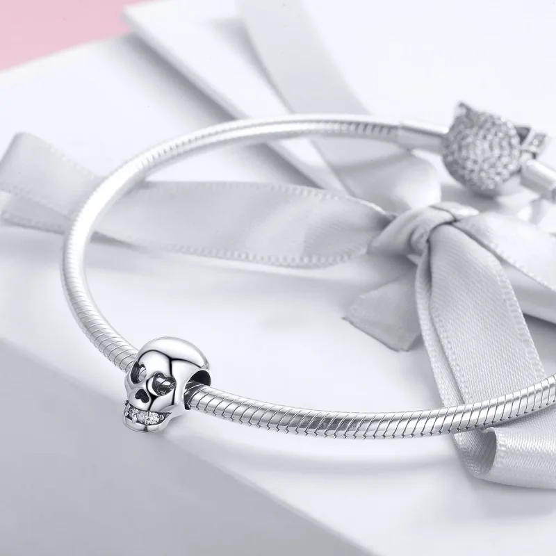 (image for) Pandora Style Silver Charm, White Skull - SCC965 - View 3