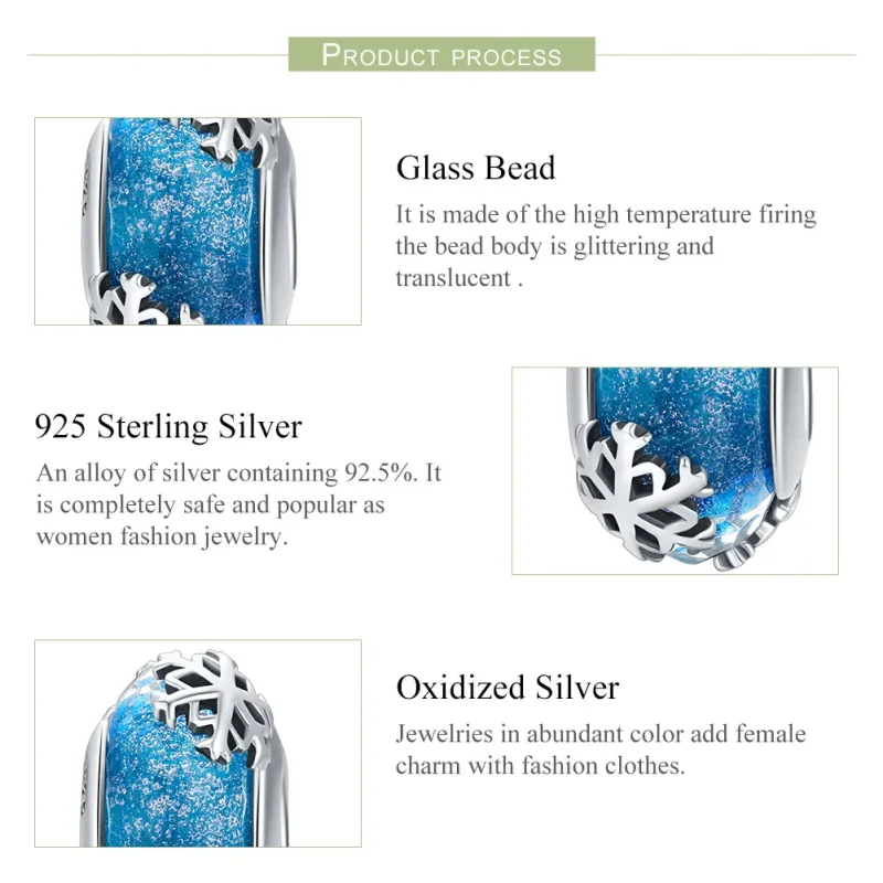 (image for) Pandora Style Silver Charm, Winter Frozen Snowflakes - SCC862 - View 7