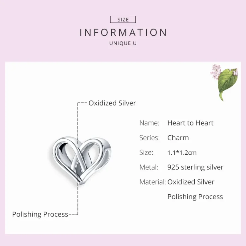 (image for) Pandora Style Silver Charm, You and Me Heart to Heart - SCC1552 - View 7