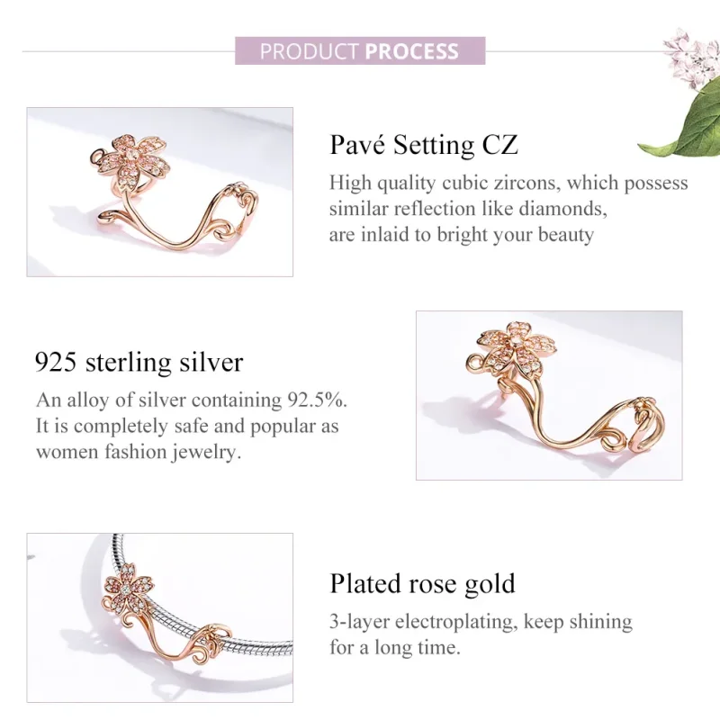 (image for) Rose Gold Cherry Blossoms Charm - PANDORA Style - SCC1033-C - View 6