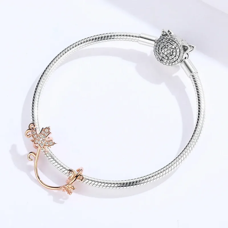 (image for) Rose Gold Slient Leaves Charm - PANDORA Style - SCC1254 - View 3