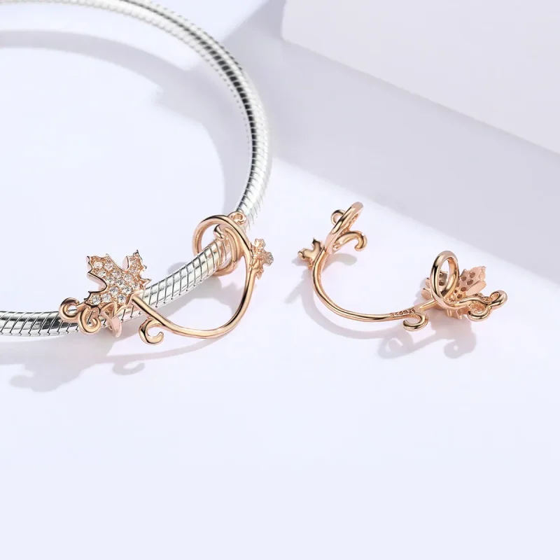 (image for) Rose Gold Slient Leaves Charm - PANDORA Style - SCC1254 - View 4