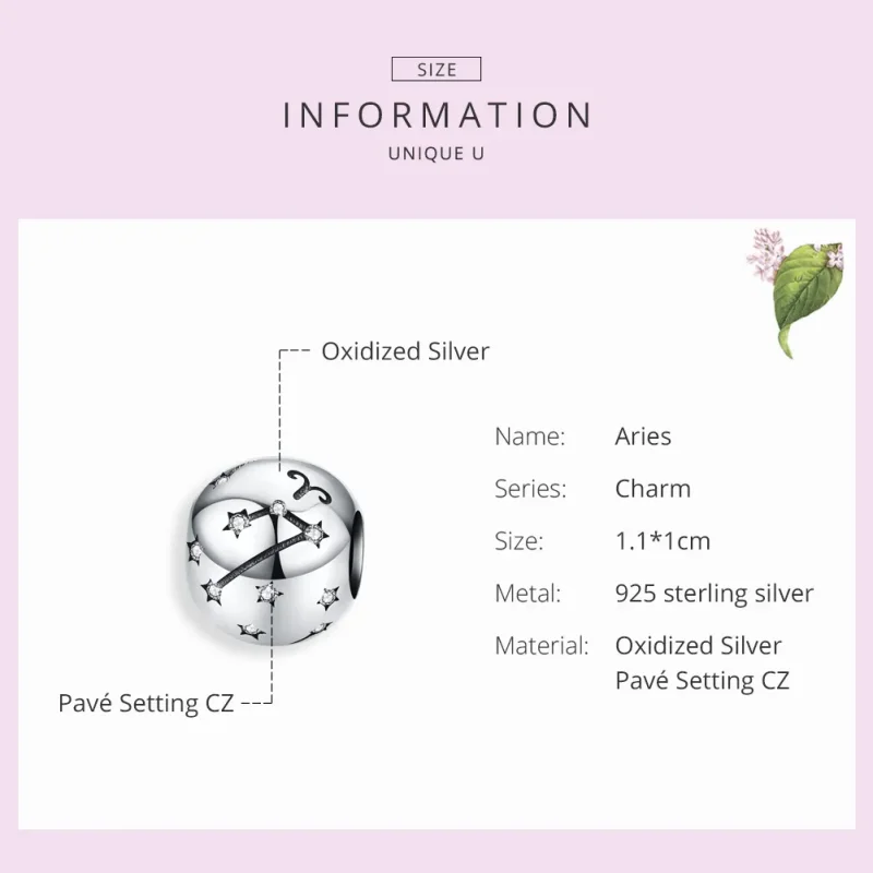 (image for) Silver Aries Charm - PANDORA Style - SCC1218-1 - View 3