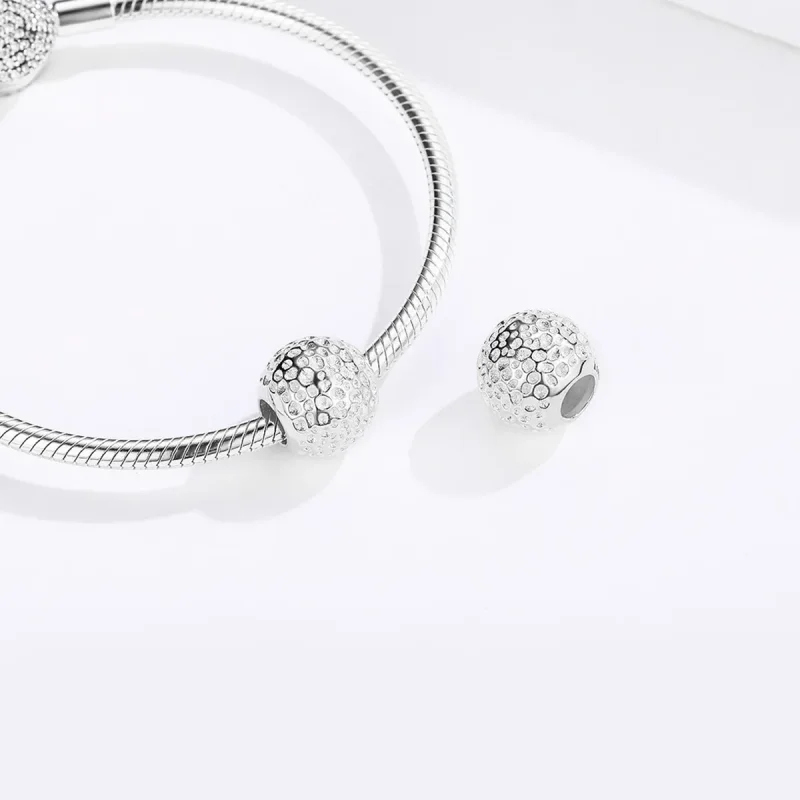 (image for) Silver Bead with Texture Charm - PANDORA Style - SCC1245 - View 4