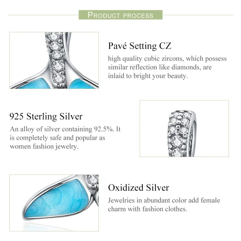 (image for) Silver Blue Fishtail Charm - PANDORA Style - SCC1067 - View 5