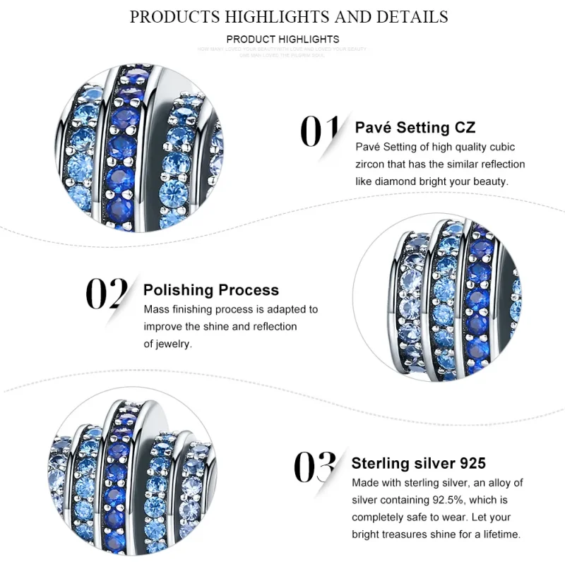 (image for) Silver Blue Rhythm Charm - PANDORA Style - SCC129 - View 5