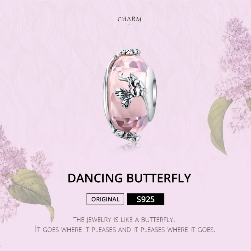 (image for) Silver Butterfly Murano Glass Charm - PANDORA Style - SCC1285 - View 2
