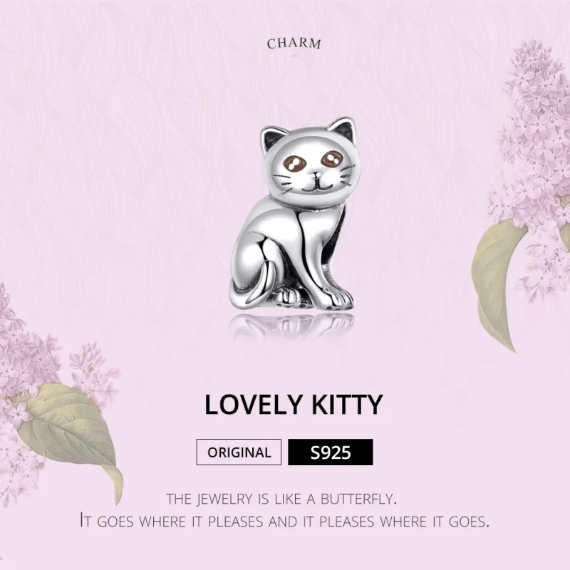(image for) Silver Cute Cat Charm - PANDORA Style - SCC1305 - View 2