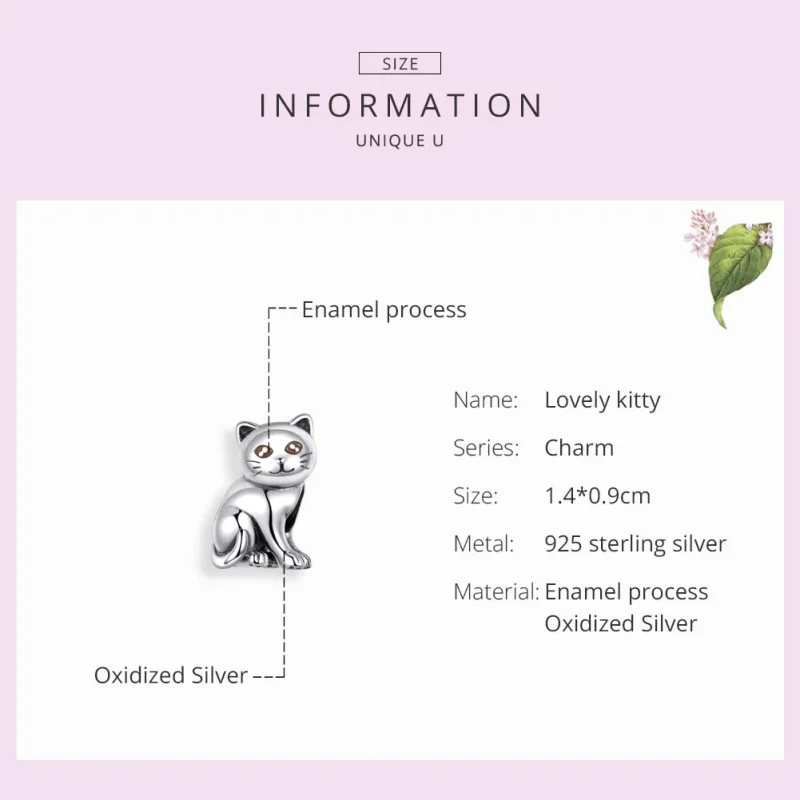 (image for) Silver Cute Cat Charm - PANDORA Style - SCC1305 - View 3