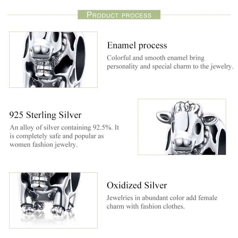(image for) Silver Cute Cattle Charm - PANDORA Style - SCC1049 - View 4