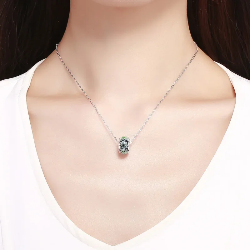 (image for) Silver Cyan Chrysanthemum Glass Murano Charm - PANDORA Style - SCC1011 - View 5