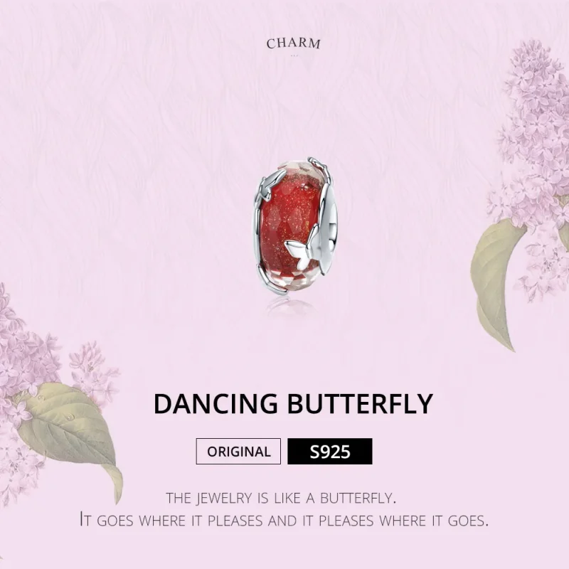 (image for) Silver Dancing Butterfly Murano Glass Charm - PANDORA Style - SCC1256 - View 2