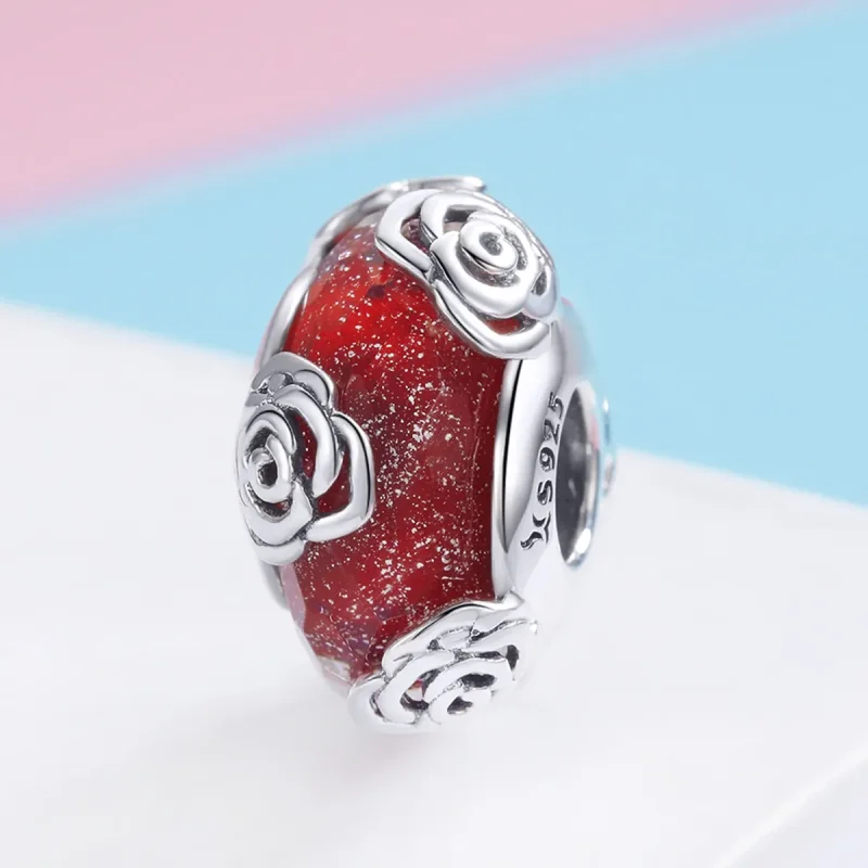 (image for) Silver Fragrant Rose Glass Murano Charm - PANDORA Style - SCC1030 - View 2
