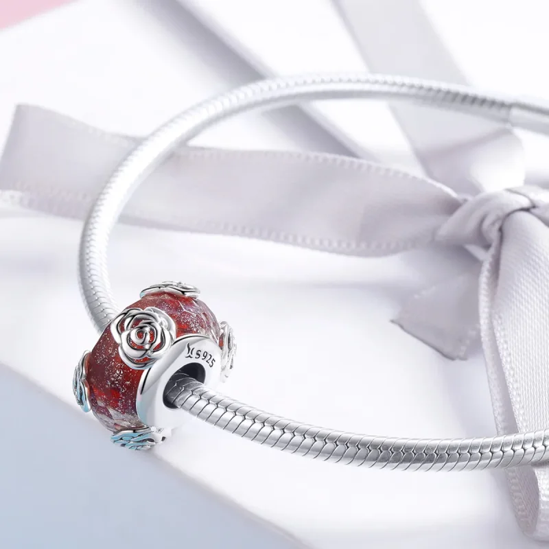 (image for) Silver Fragrant Rose Glass Murano Charm - PANDORA Style - SCC1030 - View 3