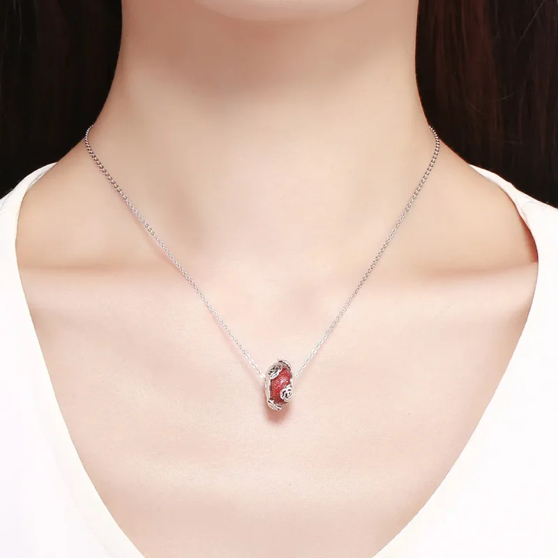 (image for) Silver Fragrant Rose Glass Murano Charm - PANDORA Style - SCC1030 - View 5