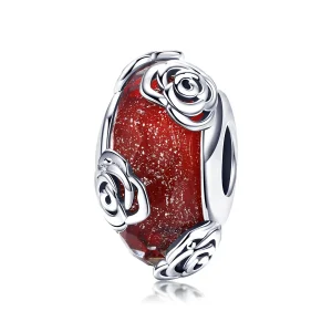 (image for) Silver Fragrant Rose Glass Murano Charm - PANDORA Style - SCC1030