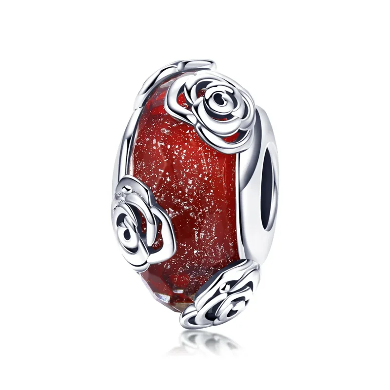 (image for) Silver Fragrant Rose Glass Murano Charm - PANDORA Style - SCC1030 - Product Image