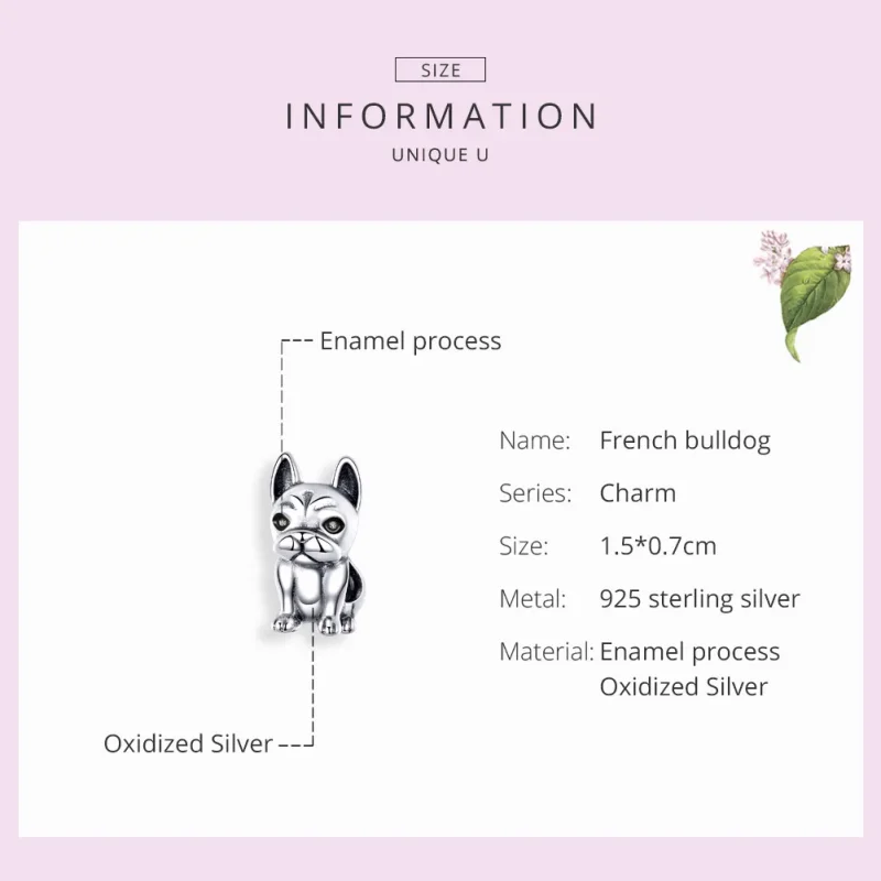 (image for) Silver French Bulldog Charm - PANDORA Style - SCC1306 - View 3